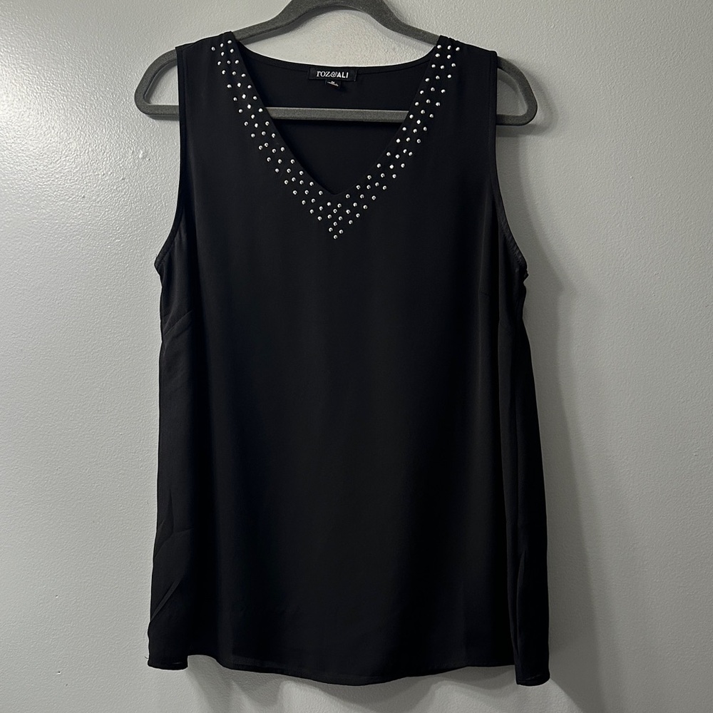 Roz & Ali Black Tank Top with Studded V-Neck
